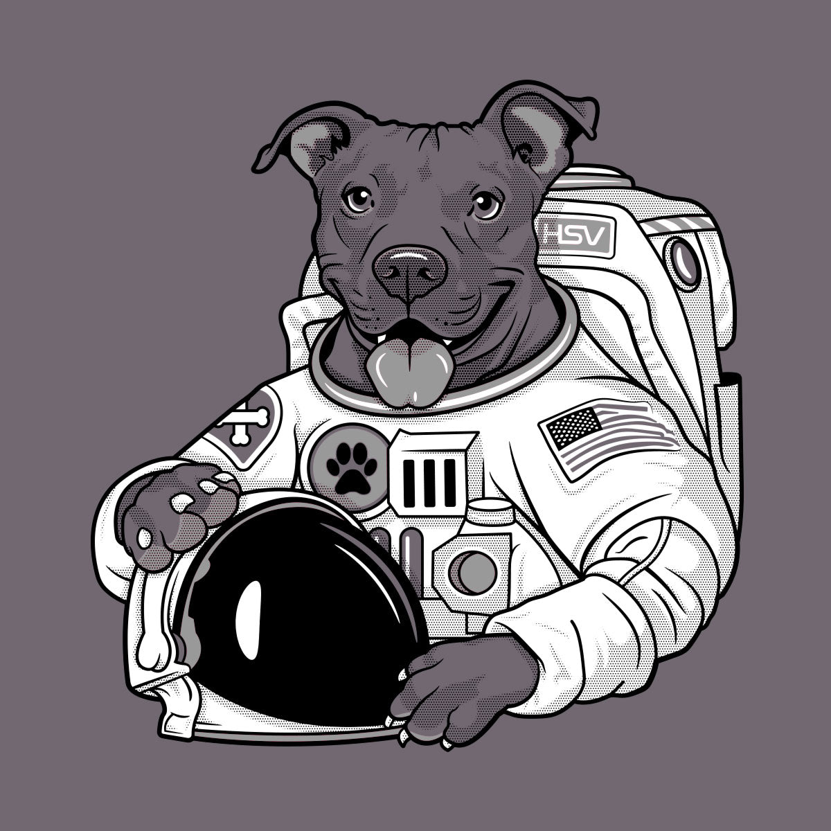 Thumbnail of pit bull mix dog dressed as astronaut design on gray