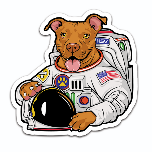 Pit bull mix dog dressed as astronaut design sticker