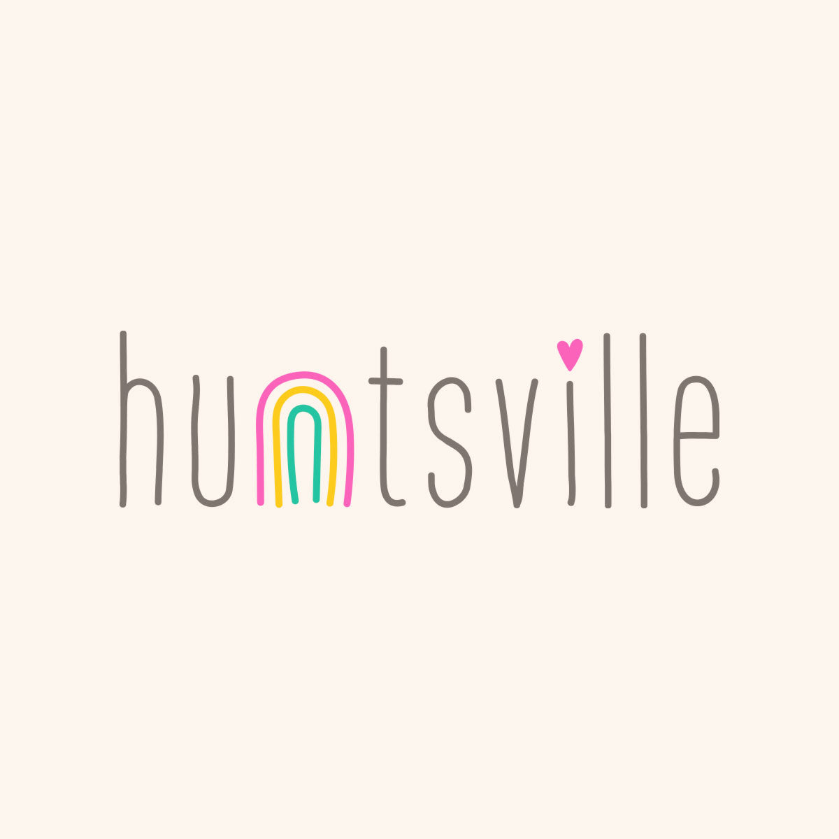 Thumbnail of the the text "huntsville" with a rainbow as the n 