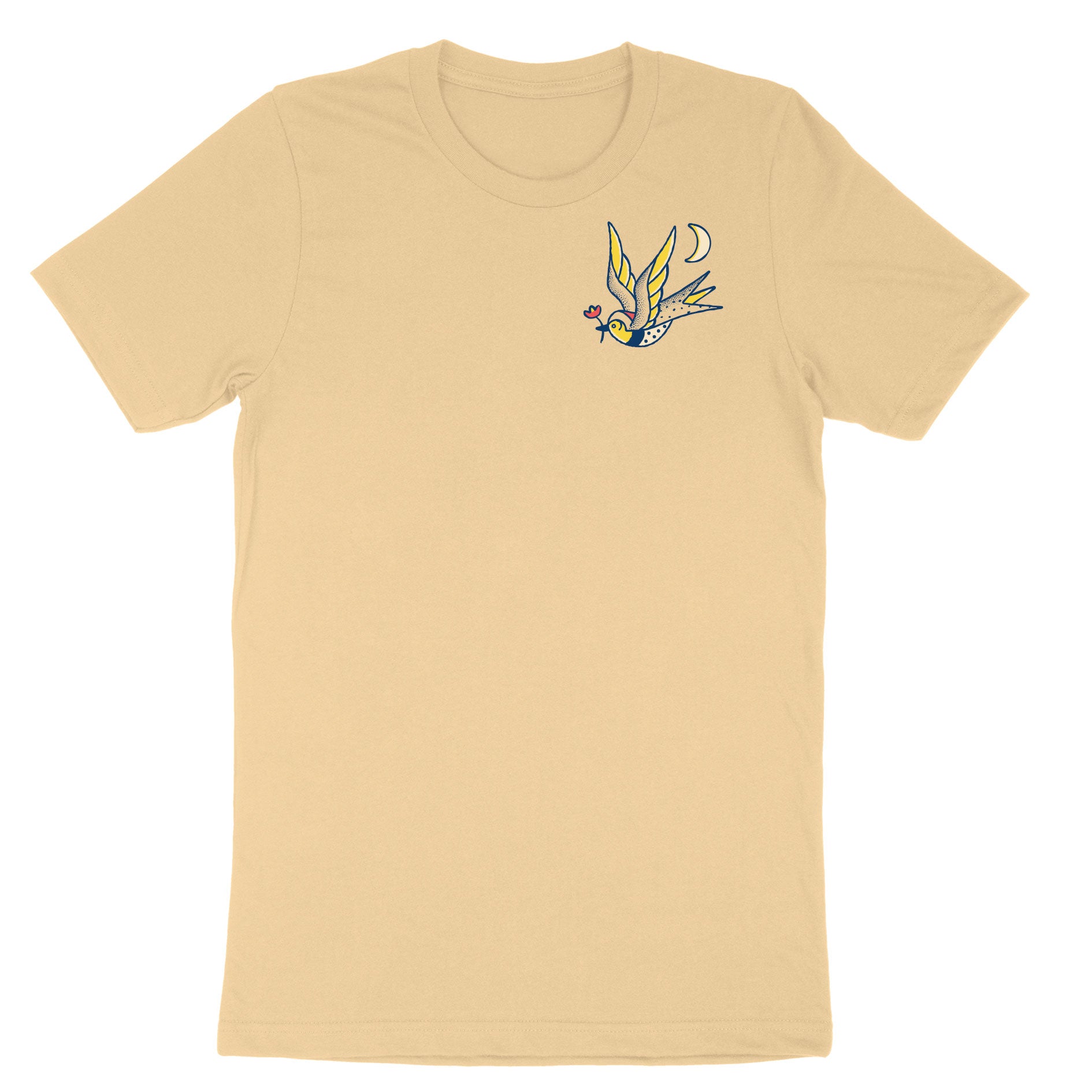 Cream t-shirt of the alabama state bird holding the alabama state flower drawn in american traditional tattoo style